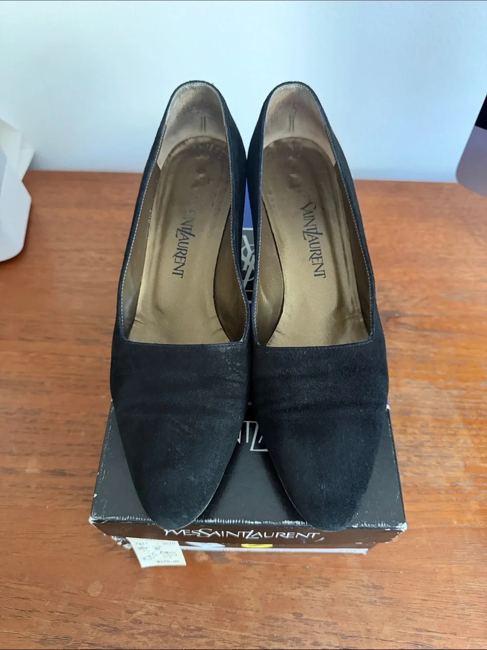 Yves Saint Laurent Black Suede Mid Block Heel loafer